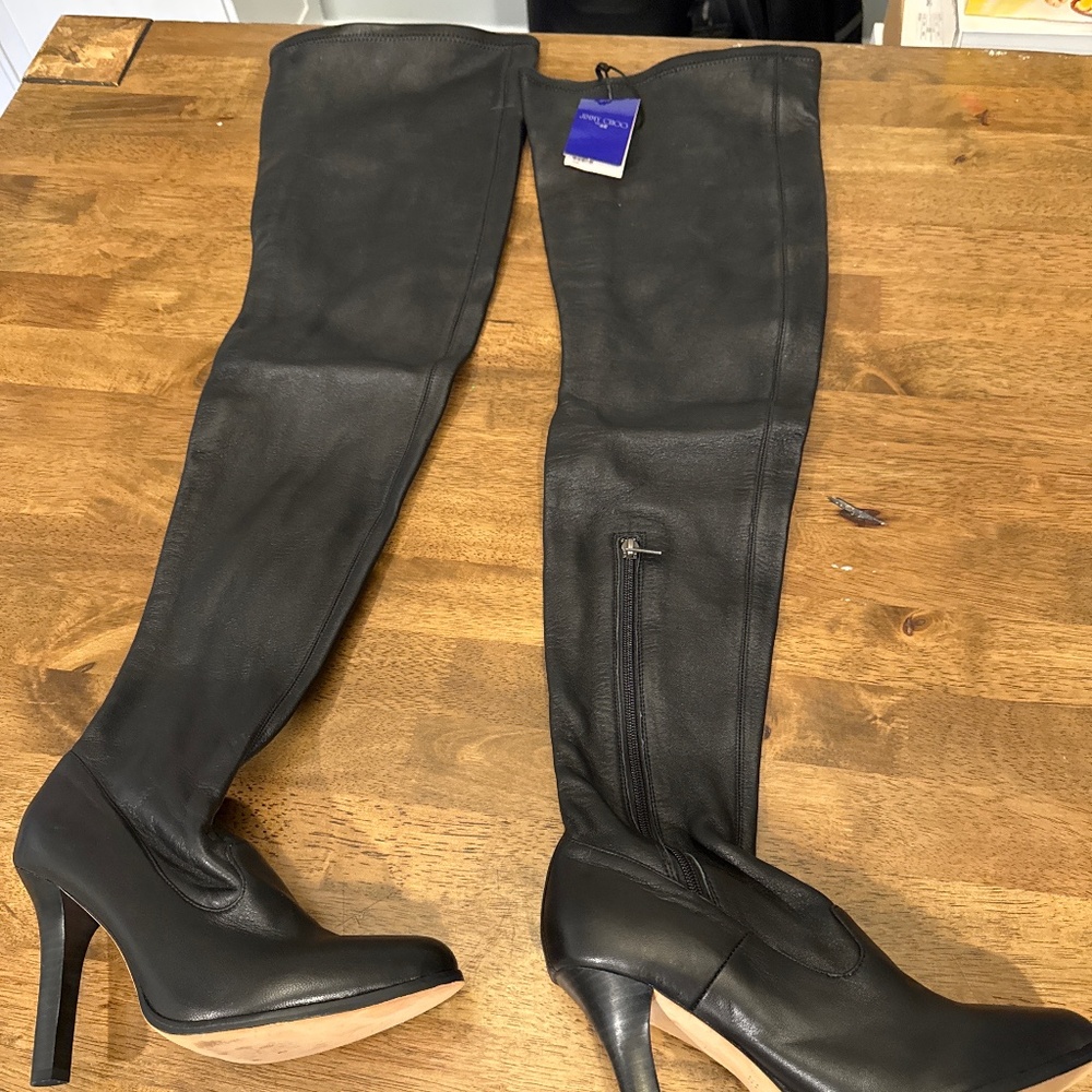 Jimmy Choo x H&M Black Leather Over-the-Knee Boots | Size 39